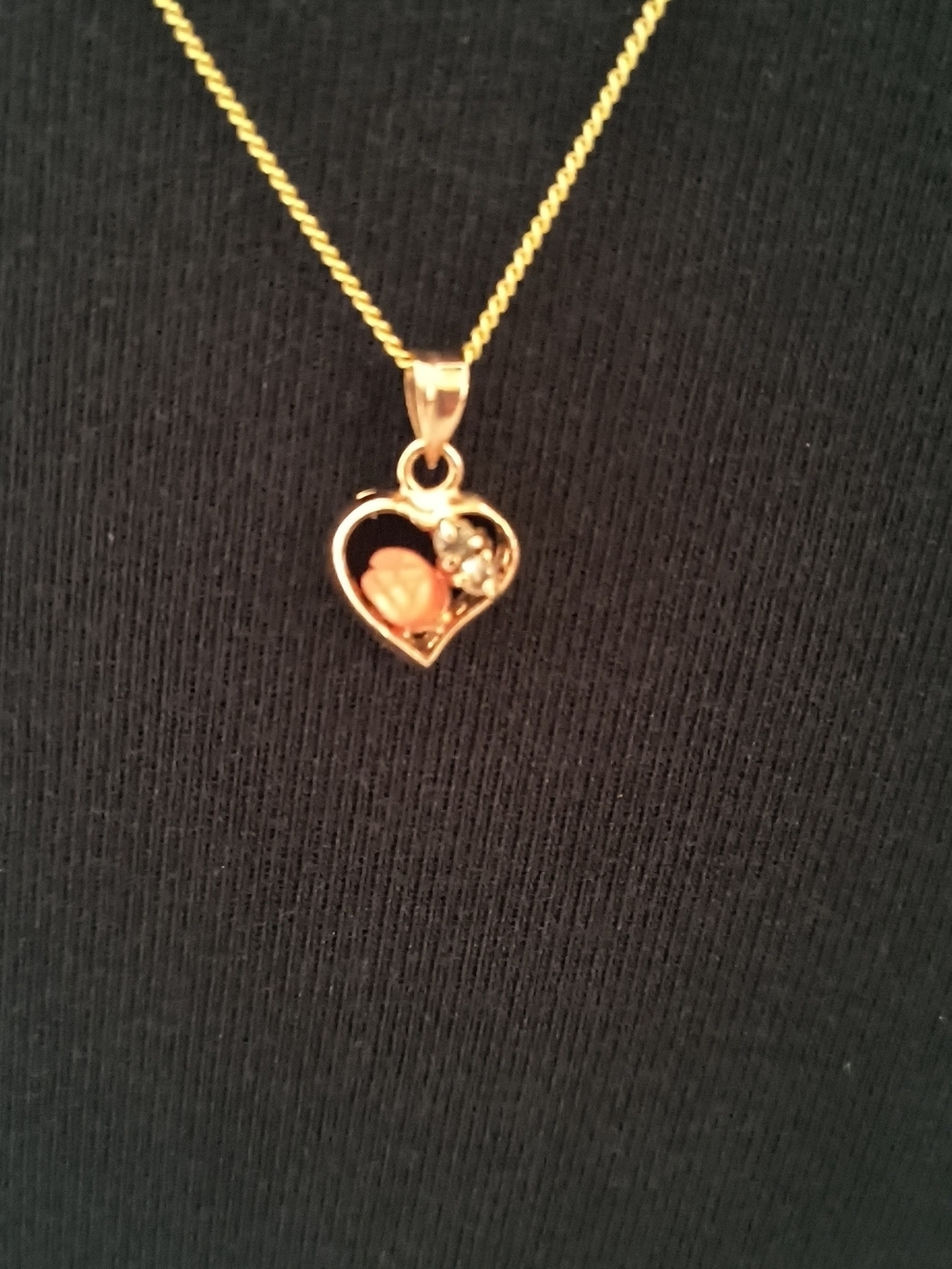 Gold Heart Necklace with Coral Flower Accent